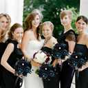 Set of 6 Bridesmaid Bouquets for Wedding - 7 inch Artificial Flower Bouquet Silk Rose with Pearls Gothic Small Floral Bouquets for Bridal Shower Marriage Proposal Halloween Party Ceremony Anniversary (Black & Blue)