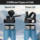 SENDESTAR Water Bottle 32oz Double Wall Vacuum Insulated Leak Proof Stainless Steel Sports Water BottleWide Mouth with New Flex Straw Lid & Spout Lid (Deep Blue&Black)