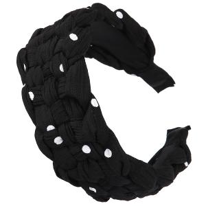 1-Pack Polka Dot Print Cross Bbraided Cloth Headband, Fashion Hairbands, Women's High Elastic Headbands, Simple Headwear Accessories for Women and Girls (Polka Dot-Black, One Size)
