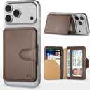 for MagSafe Wallet, Magnetic Phone Wallet RFID Blocking, Slim 5-8 Card Holder with Cash Slot & Clear ID Window, Minimalist Mag Safe Wallets for iPhone 17/16/15/14/13/12 Series, Mocha Brown