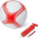 Amazon Basics Durable PVC Soccer Ball with Pump for Training and Practice, Indoor Outdoor Use, White and Red