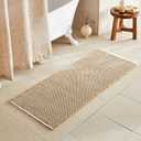 Waffle Runner Rug Bathroom, Long Boho Bathroom Rugs Non Slip Washable Super Absorbent Quick Dry Farmhouse Bath Decor, 60"x24" Khaki and White