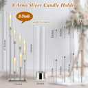 Dandat 41.5" Tall Floor Candelabras, 8-arm Cluster Standing Candle Holders with Clear Acrylic Shades, Silver Wedding Centerpiece Candelabra for Flameless/LED Taper Candles, Party & Event Decor(2 Pack)