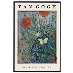 Vincent Van Gogh Framed Wall Art Print Butterflies And Poppies Flowers by Van Gogh Canvas Prints Painting Reproduction for Living Room Bedroom Kitchen Office Home Decor 12"x16" Black Framed