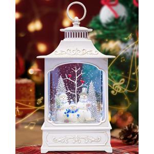 Large Christmas Snowman Snow Globe Light up Lantern with 8 Songs, 9.84" White Christmas Snow Globes for Kids Adults, 6H Timer & Dual Power, Snowglobes Christmas Decorations Indoor Silver Blue Snowman (Snowman Family 66)
