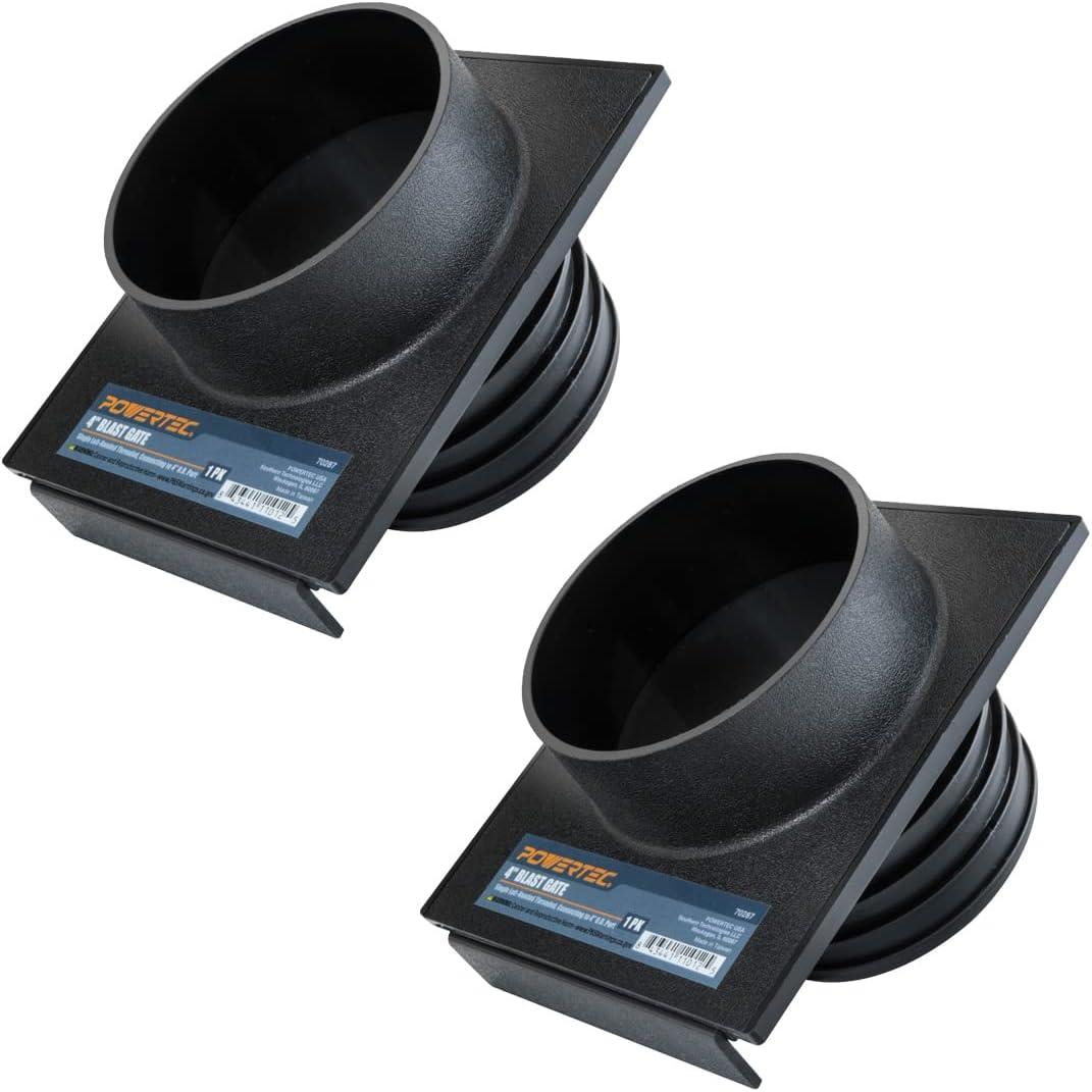 POWERTEC 70287-P2 4" Single Left-Handed Threaded Blast Gate Connecting to 4" O.D. Port, 2 PK