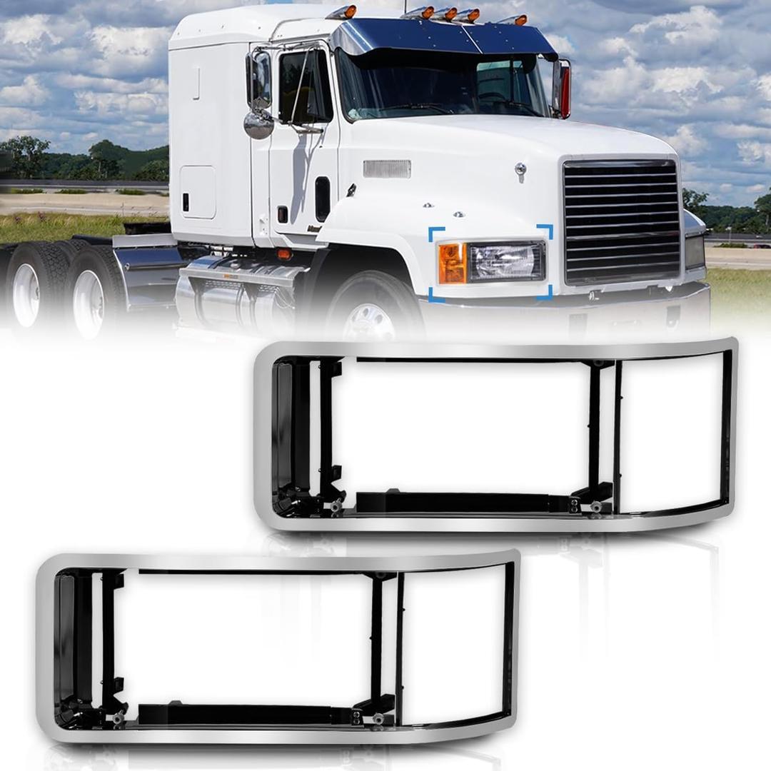 Chrome Headlight Lamp Bezel fit for Mack CH Truck Pair Left Driver & Right Passenger Side