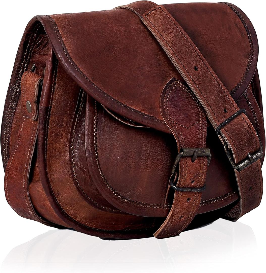 9" X 7" Women Vintage Style Genuine Brown Leather Crossbody Shoulder Bag Handmade Purse