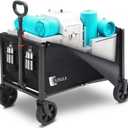 Foldable Wagon Cart 160L- 3 in 1 Collapsible Wagon Cart with Wheels, 2 Cup Holders, for Groceries, Camping, Shopping, Garden (Black)