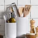 LE TAUCI Utensil Holder for Kitchen Counter, 7.3"+5.4" Fluted Ceramic Utensil Crock Organizer for Countertop, Heavy Large Holder for Spatulas, Spoons, Set of 2, White, Kitchen Counter Decor