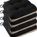 Non Slip Chair Cushions for Dining Chairs Set of 4 Kitchen Chair Cushions 18"x18"x3" Turfted Chair Pads Comfortable and Soft Seat Cushion with Ties, Black