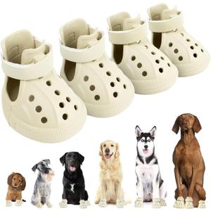 Dog Sandals, Breathable Dog Shoe for Hot Pavement, Anti-Slip & Paw Protectors Pet Shoes for Indoor/Outdoor Walking. Dog Boots for Small, Medium & Large Dogs (Beige, 4PCS)