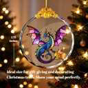 2 x Dragon Christmas Ornaments for Tree Decoration, 2.75in Glass Decorative Hanging Ornaments, Xmas Tree Dragon Decor, Holiday Presents, Gift Exchange Ideas (Aurora Violetwing)