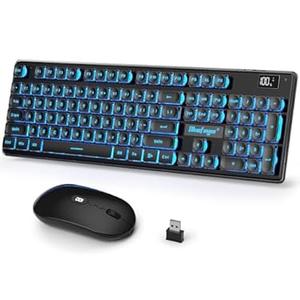 BlueFinger Wireless Gaming Keyboard and Mouse Combo, Upgrade Battery Percentage Display, Rechargeable Slim Gaming Keyboard Mouse Set, Light Up Full-Size Keyboard Silent Mouse Set for Computer Laptop 