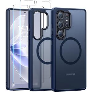 Meifigno Magnetic Case Designed for Samsung Galaxy S25 Ultra 6.9, [Compatible with MagSafe][2X Screen Protectors][Mil-Grade Drop Protection], Translucent Matte Back, Case for Galaxy S25 Ultra, Blue