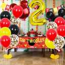 Nyhpar Cartoon 2nd Birthday Party Supplies Oh Twodles Theme Party Decorations Includes Felt Banner,Welcome Hanger Door Sign, Tablecloth,Cake Cupcake Toppers,Mouse Head Balloons, Latex Balloons