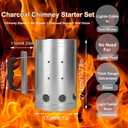 Charcoal Chimney, Charcoal Chimney Starter Coal Burner,Grill Chimney Charcoal Starter Tools Set of 4 Pieces Include Fire Gloves, BBQ Fan Air Blower, Charcoal Scoop for Grill Fireplace Accessories
