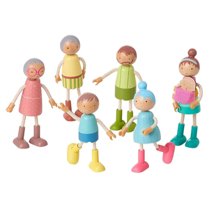 Giant bean Wooden Family Dolls Set of 7 for Dollhouse, Dollhouse People Miniature Dollhouse Accessories Toy for Boys Girls Kids Pretend Play 3 Years up