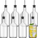 Baderke 8 Pcs 17 oz Glass Long Neck Bottles with Pourer and Caps Glass Bar Juice Pour Syrup Bottles with Stainless Steel Bottle Pourer Tapered Spout for Liquor Wine Juice Snowcone Syrup