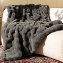 blunique Ultra Soft Cozy Faux Fur Throw BlanketFuzzy Plush Thick Bubble Blanket, Fluffy Blanket for Couch, Sofa, Bedroom, and Living Room, 50x60 Inches, Dark Grey Taupe