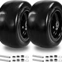 2Pc 13x6.50-6 Flat Free Zero Turn Mower Tire and Wheel with 3/4" Bearing | Extra 5/8" & 1/2" Sleeves, 13x6.5-6 Solid Heavy duty Tire with 5.5"- 7.9" Centered Hub Fit for Bad Boy/John Deere, 500lbs, 13x6.50-6 lawn mower tire
