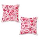 ONWAY Valentine’s Day Throw Pillow Covers Set of 2 Valentines Watercolor Heart Pattern Decorative Cushion Cases for Couch Sofa Bed Romantic Farmhouse Home Decor
