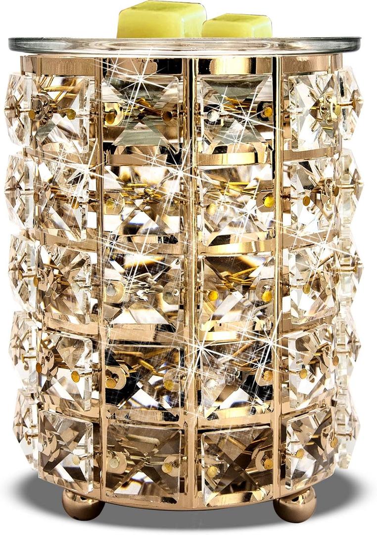 Wrought Iron Crystal Wax Melt Warmer Electric Oil Burner Wax Melt for Home, Kitchen, Living Room, Bedroom, SPA(Golden)?-