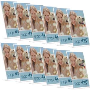 Set of 12 Snap - 4"x6" Clear Acrylic Self Standing Photo Frames - Perfect for Showcasing Memories in Style - Versatile and Durable Design for Home or Office Dcor - Rectangular TableTop - Single Picture Frame
