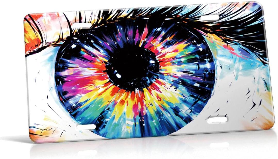 Front License Plate Cover Aluminum Metal License Plate Frame with 4 Holes, Decorative License Plates, Novelty Vanity Tag, Car Decor Accessory for Men Women 6 x 12 Inch Colorful Eye