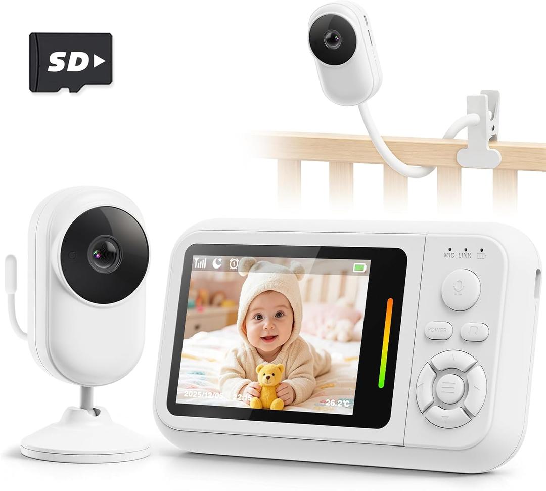 Baby Monitor with Camera and Audio, Baby Monitor No Wifi with Clip for Crib & Stand, Portable 2.8’’ HD Monitor 1080P Video, NightVision, VOX, 2-Way Audio, Temp Sense & Lullabies, SD card Includ