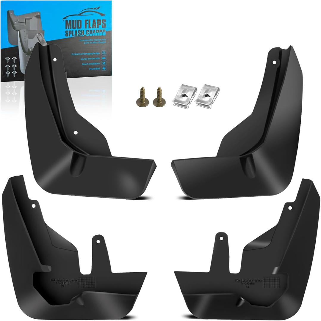 KEYOOG Front & Rear Mud Flaps Splash Guards Fit for 2021-2023 Chevy Suburban/Tahoe (Not Fits Z71; Not Fits Power Running Boards), 4-Pc Set Easy to Clean and Install, Mud Guards Splash Guard Black