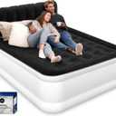 Queen Air Mattress with Headboard, Built-in Pump, 19" Raised Upgraded Comfort Inflatable Mattress, 48-Hour Leak-Tested Upgraded PVC, 3.5 Min Inflation-Air Bed for Home, Guests & Travel, 800 lbs Max (EU King size = US Queen size, White and Black)