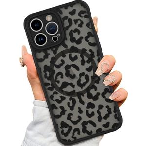 AIGOMARA Case for iPhone 15 Pro Max [Compatible with MagSafe] Black Leopard Pattern Design for Women Girls Men Soft TPU Bumper Hard PC Back Anti-Fall Shockproof Protective Slim Cover