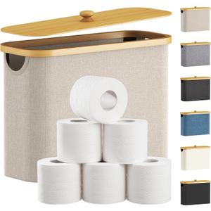 Lifewit Toilet Paper Storage Basket with Bamboo Lid, Holds 9 to 12 Rolls, Free Standing Toilet Paper Holder Stand, Bathroom Organizer Box Container Cabinet Bin, Medium, Pack of 1, Beige (23L)