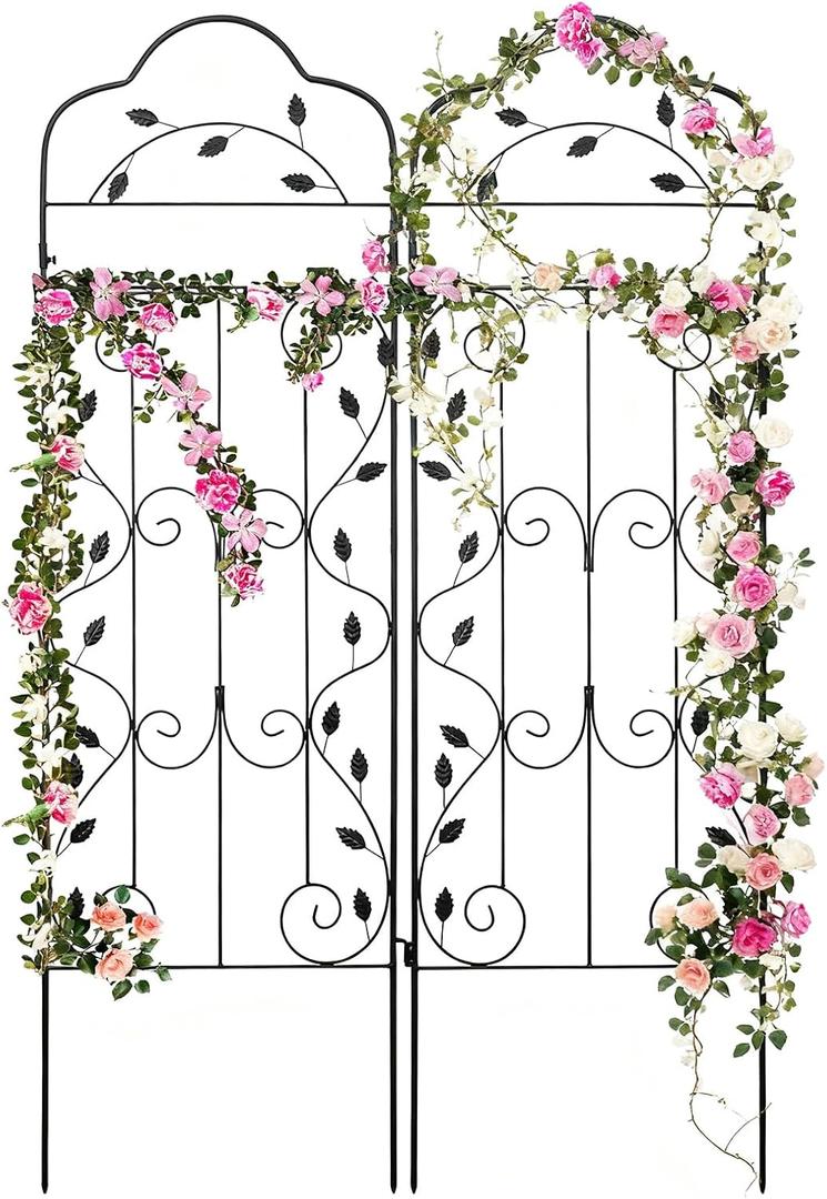 Hogardeck Metal 60 * 18in Garden Trellis 2-Packs for Climbing Plants Flowers Vegetables Planting Arched Outdoor Decoration for Courtyards Lawns Gardens