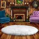 Round Shag Rug - Faux Sheepskin - Area Rug - Throw Carpet - Flokati - Fur Accents Original Designs - USA (5' Diameter, White)