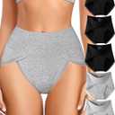 UMMISS Cotton Underwear for Womens High Waisted Slight Tummy Control High Cut Panties Full Coverage Ladies Briefs 5 Pack (XX-Large, C-black*3, Grey*2-5 Pack)