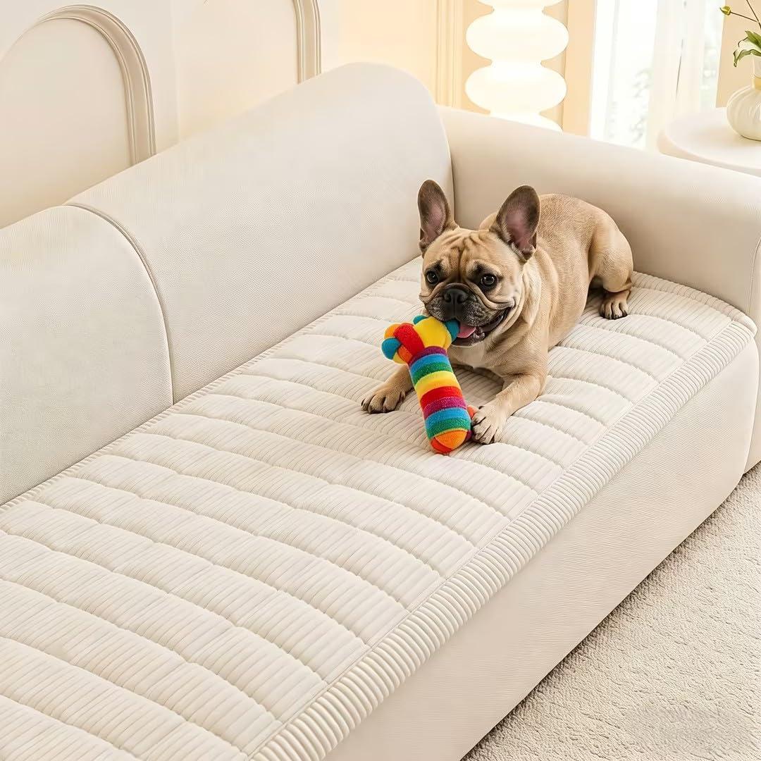 MEETSKY Couch Cover for 2 Cushion Couch Sofa, Non-Slip Couch Cover for Dog Washable Sofa Protector Pet Friendly Dog Mats for Couches Soft Furniture Covers, 27.6" x 70.9", Cream