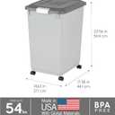IRIS USA Dog Food Storage Container with Wheels, Airtight Lid, 2-Cup Scoop, Up to 54 Pounds Pet Food Storage, Built in Scoop Storage in Lid, Versatile Pet Food Bin, Portable, BPA Free, Gray/Dark Gray, 54 Lbs