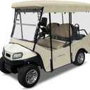 Golf Cart Enclosure for 4 Passenger Club Car Tempo&Onward, 600D Waterproof Transparent Driving Rain Cover, Fit 4-Seater Long Roof with 4-Sided Clear Windows Mirror Openings Roll-up Zipper Door (Beige)