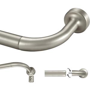 Brushed Nickel Curtain Rod for Windows 16-28", Internal Splicing, Adjustable Room Darkening Curtain Rod with Aluminum Finials and Brackets, Wrap Around Design