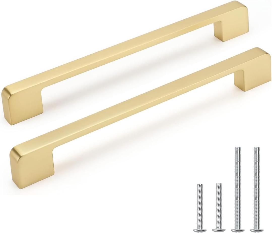 10 Pack 7-9/16 Inch Brushed Gold Cabinet Pulls Solid Zinc Alloy Gold Cabinet Handles - Brushed Brass Dresser Drawer Pulls for Kitchen Cabinet Hardware Zinc Alloy Handles