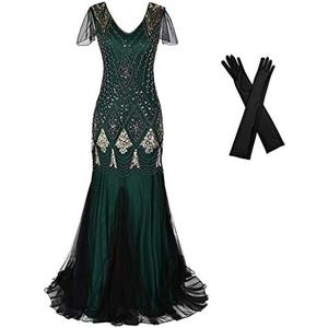 Women Evening Dress 1920s Flapper Cocktail Mermaid Plus Size Formal Gown with Long Gloves, 3XL