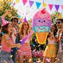 Poen 21 Inch Large Ice Cream Piñata, Multicolor Dessert Cone Shaped Piñata for Birthday Party Decoration