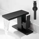 Hoimpro Matte Black Bathroom Faucet for 1 Hole Waterfall Faucet with Popup Drain, Bathroom Sink Faucet, Single Handle Single One Hole Vanity Faucet cUPC Water Supply Line, 6 Inch Deck Plate