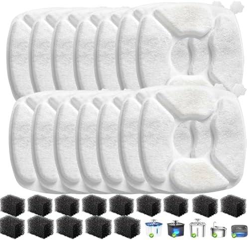 24 Pcs Cat Water Fountain Replacement Filters-12 Pack Cat Fountain Filters with 12 Pack Sponges, Enhanced Compatibility Pet Fountain Filter Fit for 95oz/2.8L 135oz/4L 67oz/2L Pet Drinking Fountain