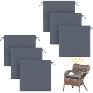Patelai Outdoor Dining Chair Cushions Set of 6 Fade Resistant 17 x 17 Inches Waterproof UV Resistant Outdoor Seat Cushions for Patio Furniture Square Corner Set of 6 with Ties(Dark Gray)