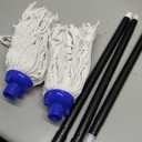 KeFanta Mop for Floor Cleaning,2 Pcs Cotton String Wet Mops Replacement Head Refill Compatible with Microfiber Cloth Mop & 0.8" Diameter Mops Handle(1 Handle & 2 Heads) (Small, Blue)