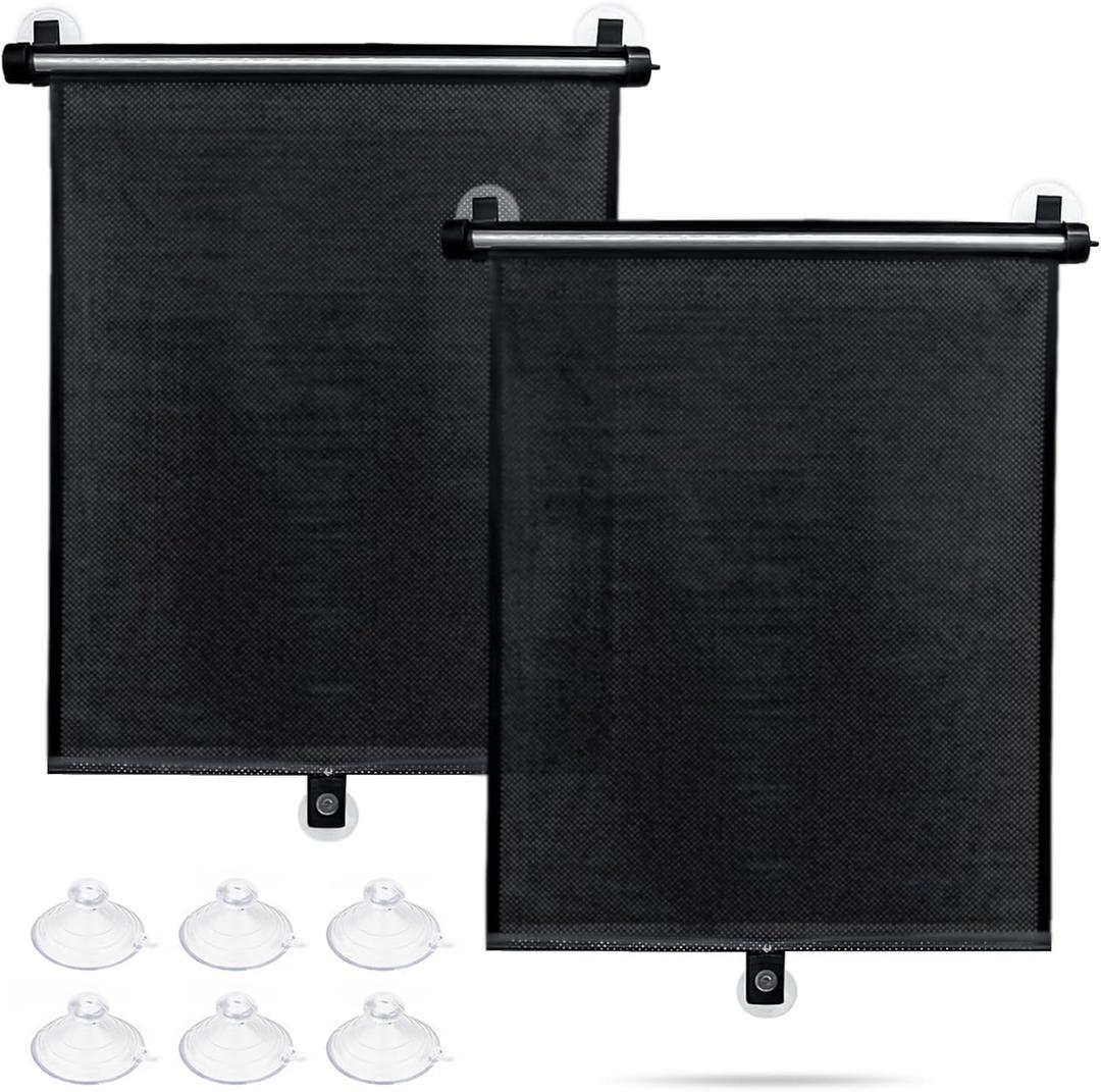 Sfee Car Window Shade for Side Windows, 2 Pack Sun Shade Retractable for Car Blocks Heat and UV Rays Glare Protection Roller Sunshade Visor for Baby, Kids, Pets, Passengers