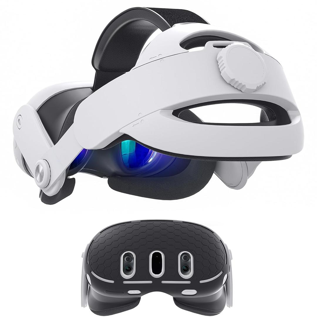 Kuejct 2 in 1 Accessories Set for Oculus Meta Quest 3, Comfort Head Strap with (Adjustable Hinge) (Shell Protective Cover) VR Accessories Bundle Compatible with Face Pad Cover